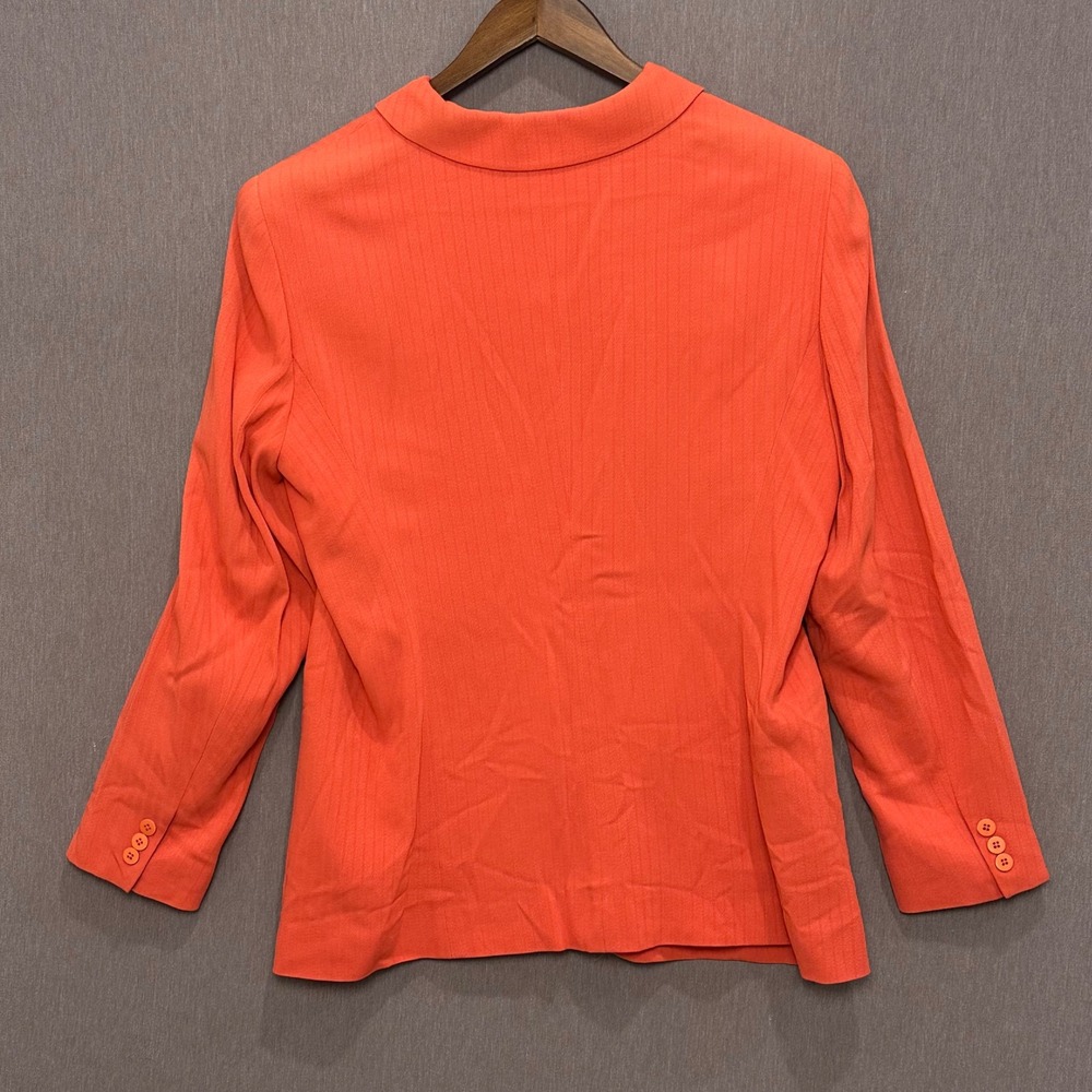 Donna Karan Vtg 90s Orange Wool Blend Textured Blazer Jacket Women's Size 14 - Picture 4 of 10